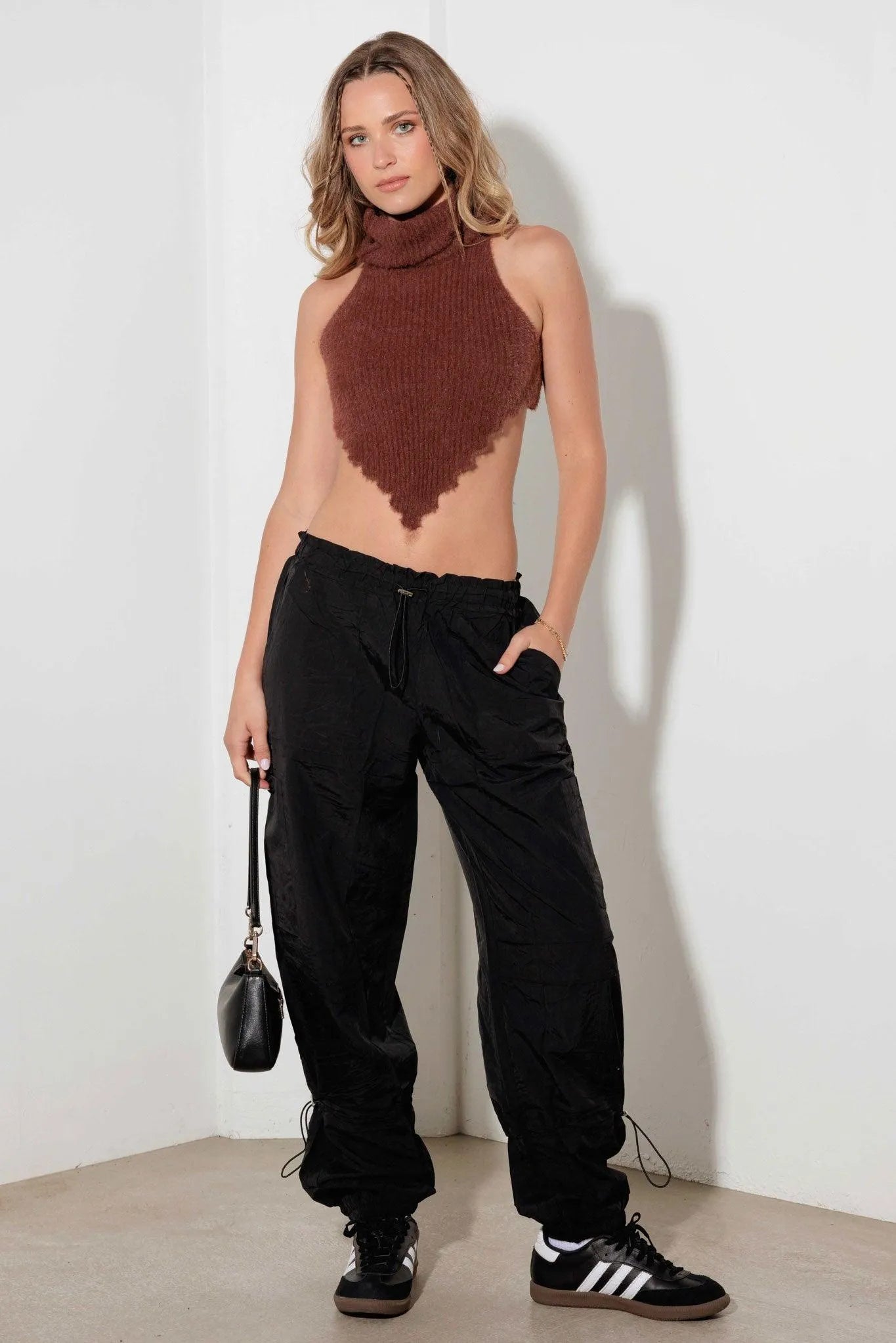 Fuzzy Cropped Turtleneck Backless Top Sweater - Tasha Apparel Wholesale