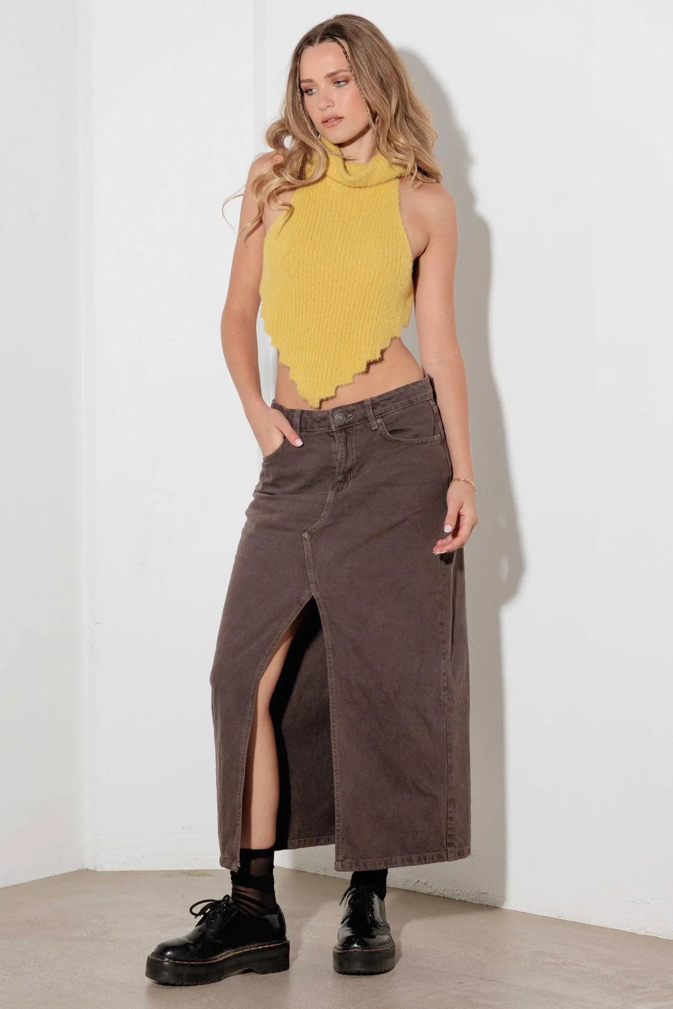 Fuzzy Cropped Turtleneck Backless Top Sweater - Tasha Apparel Wholesale