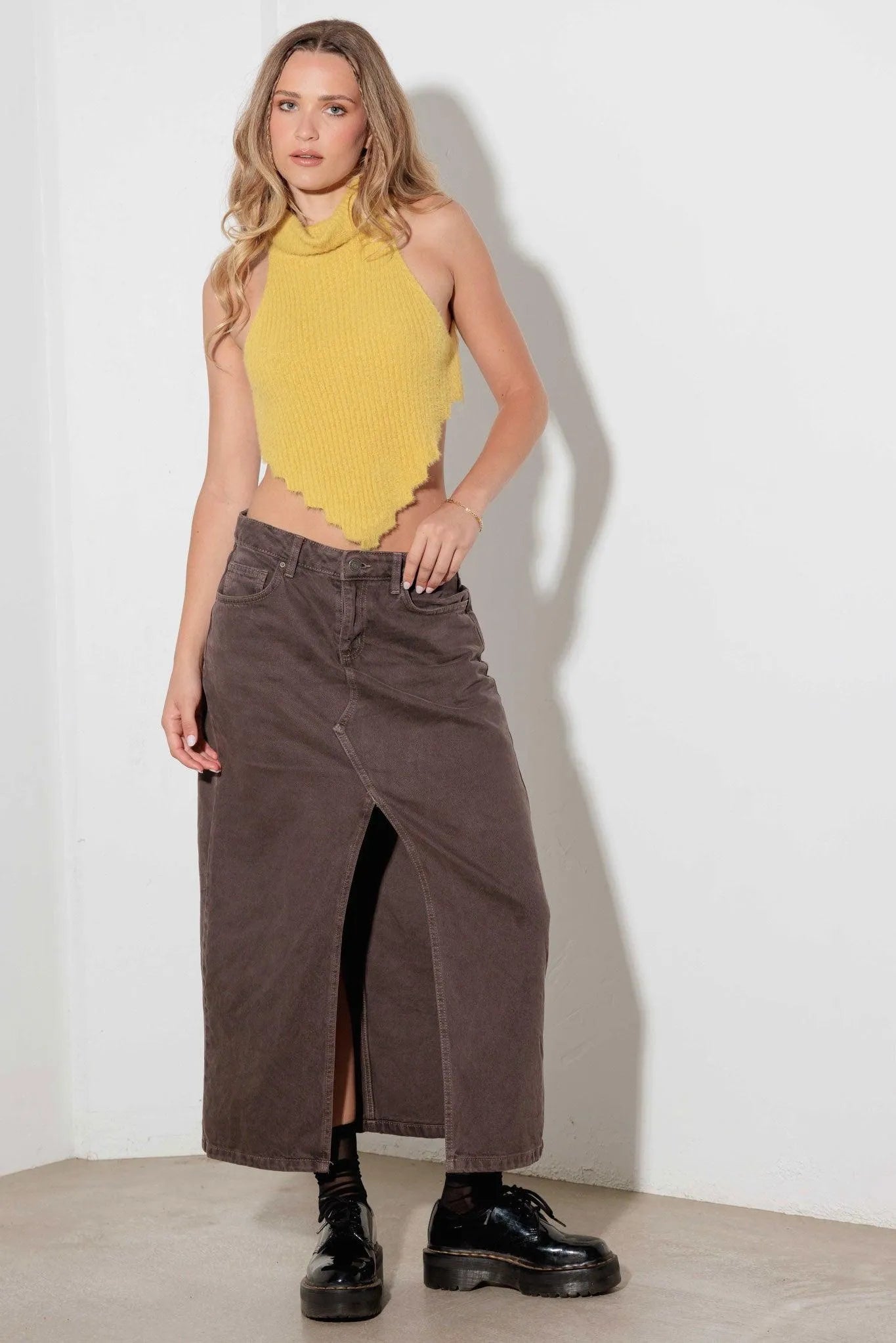 Fuzzy Cropped Turtleneck Backless Top Sweater - Tasha Apparel Wholesale