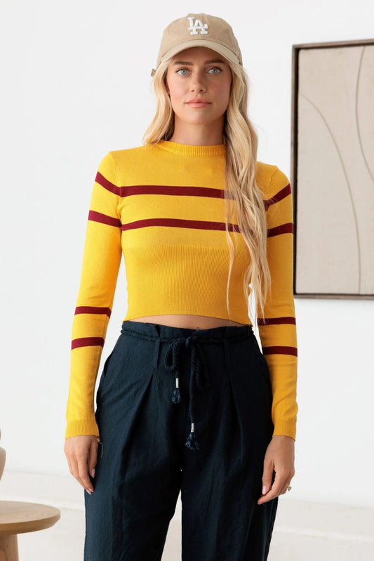 Stripe Long Sleeve Crop Knit Top - Tasha Apparel Wholesale