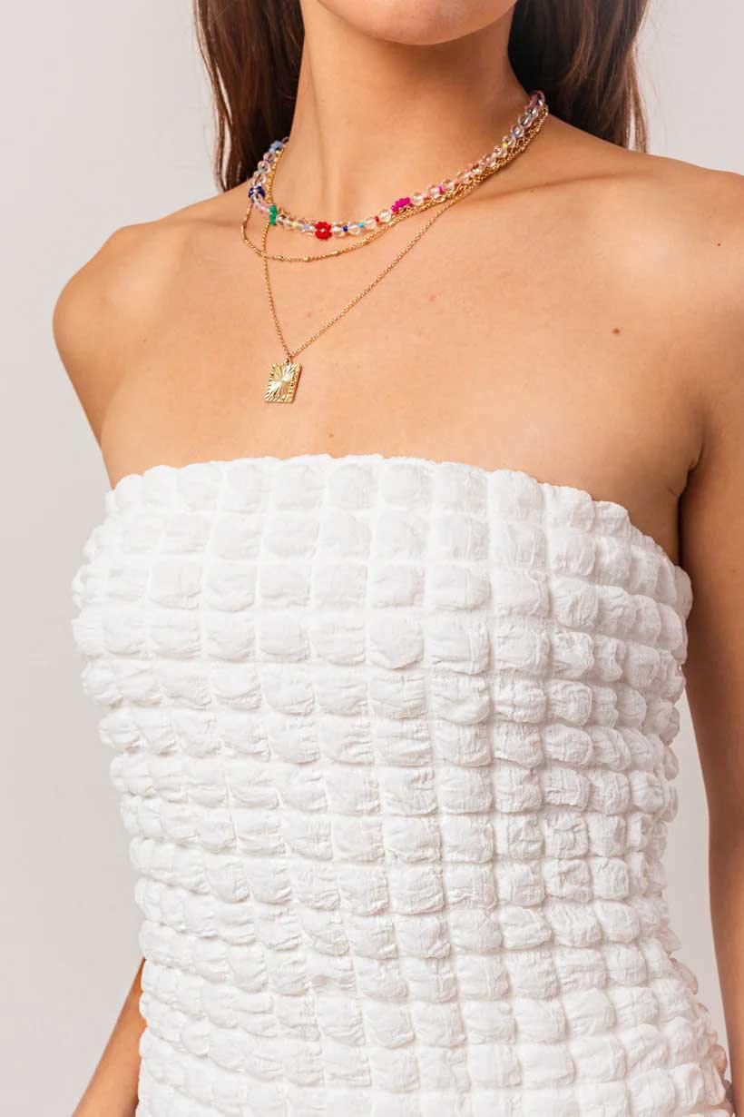 Textured Bubble Tube Strapless Mini Dress Zoom