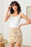 Ruched Side Washed Back Zipper A Line Silhouette Denim Skirt - Tasha Apparel Wholesale