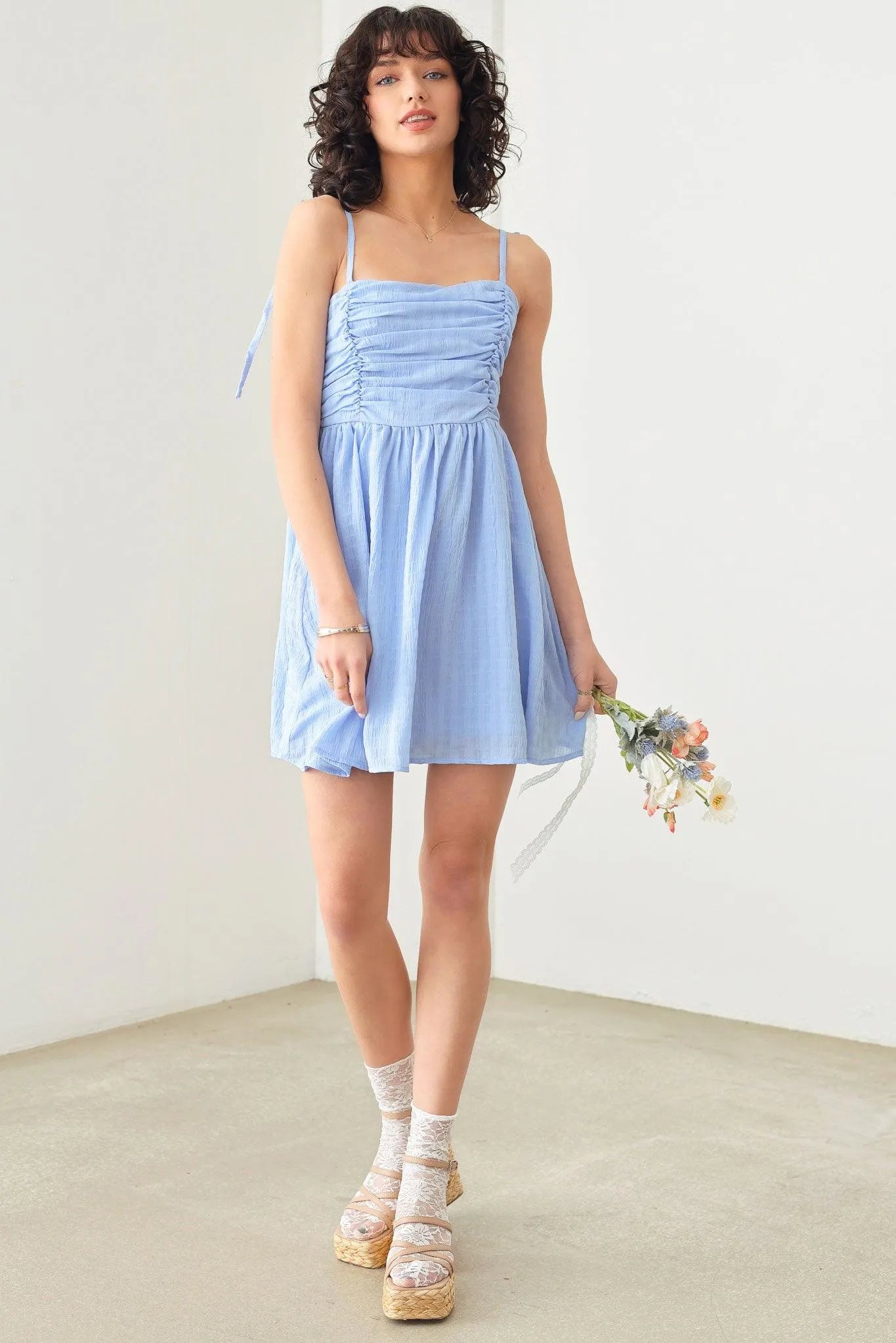 Ruching Bust Skater Silhouette Smocked Mini Dress - Tasha Apparel Wholesale
