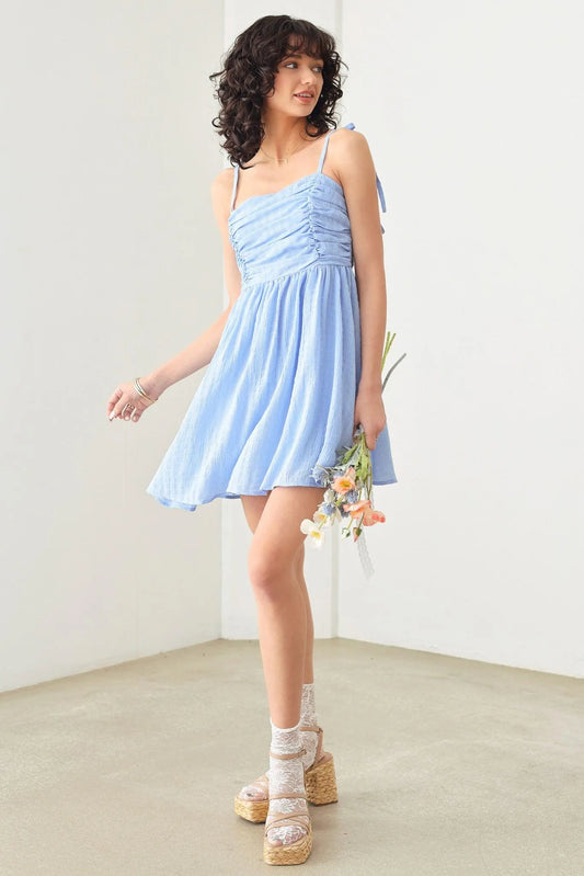 Ruching Bust Skater Silhouette Smocked Mini Dress - Tasha Apparel Wholesale