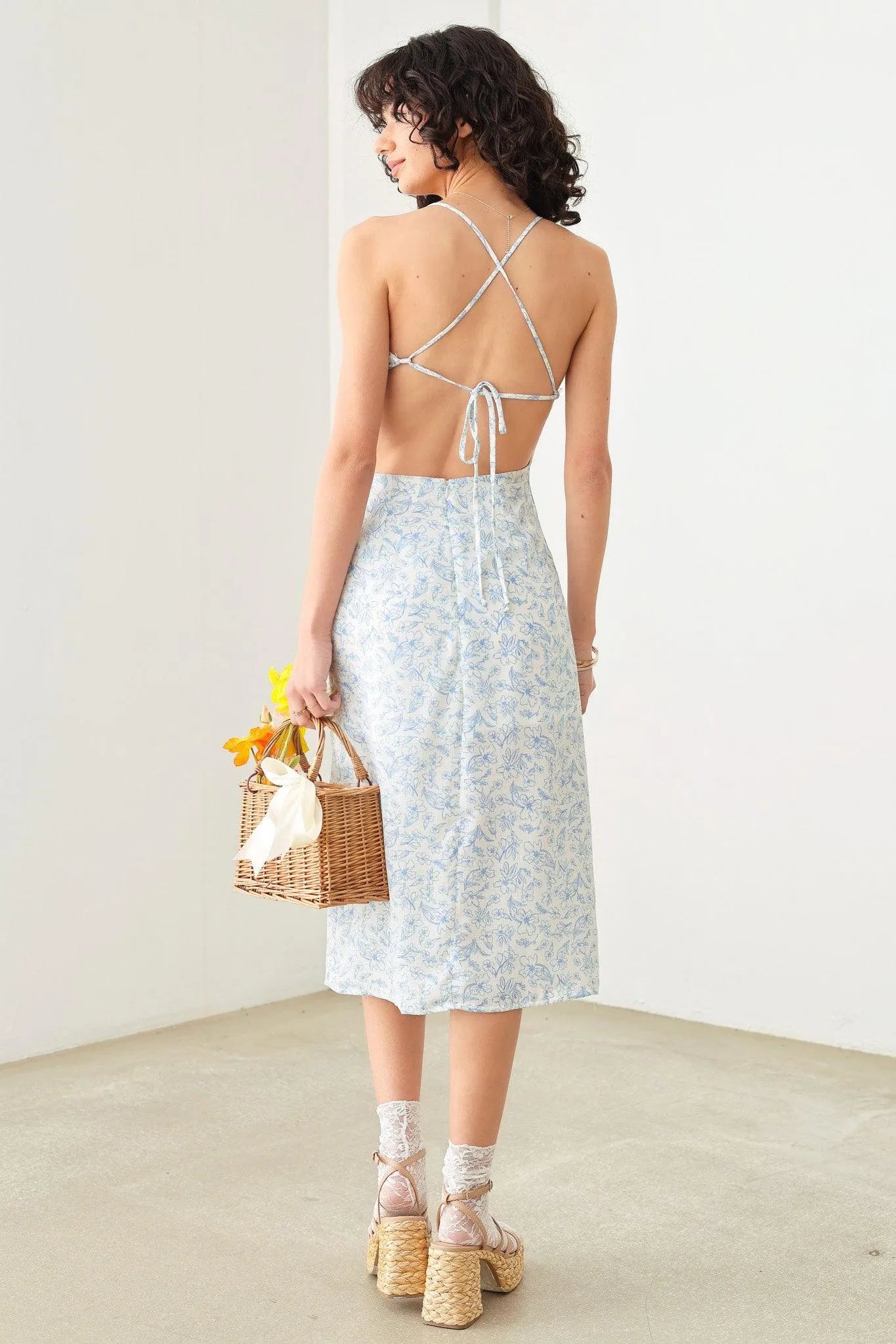 Asymmetric Spaghetti Strap Back Tie Slit Midi Dress - Tasha Apparel Wholesale