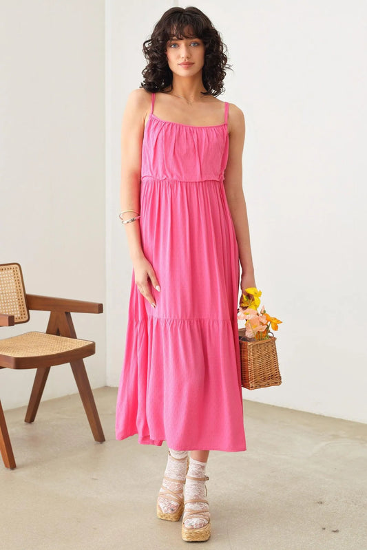 Sleeveless Double Strap Back Tie Tiered Silhouette Dress - Tasha Apparel Wholesale