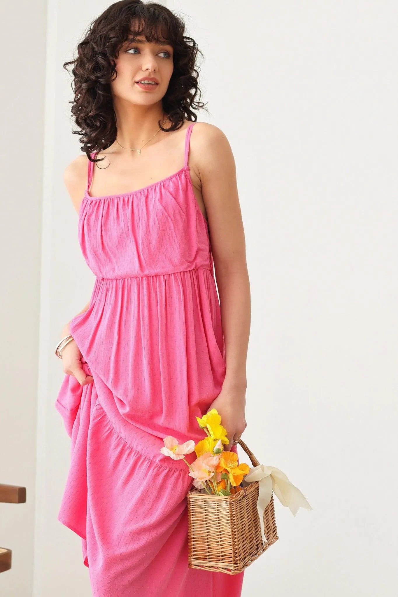 Sleeveless Double Strap Back Tie Tiered Silhouette Dress - Tasha Apparel Wholesale