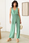 Boho Sleeveless V-Neck Smocked Waist Warp Back Jumpsuit - Tasha Apparel Wholesale
