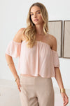 Lined Short Sleeve Off Shoulder Flowy Top - Tasha Apparel Wholesale