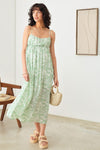 Sleeveless Shirring Tropical Print Adjustable Strap Midi Dress - Tasha Apparel Wholesale