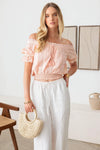 Floral Lace Short Sleeve Smocked Hem Crop Top - Tasha Apparel Wholesale