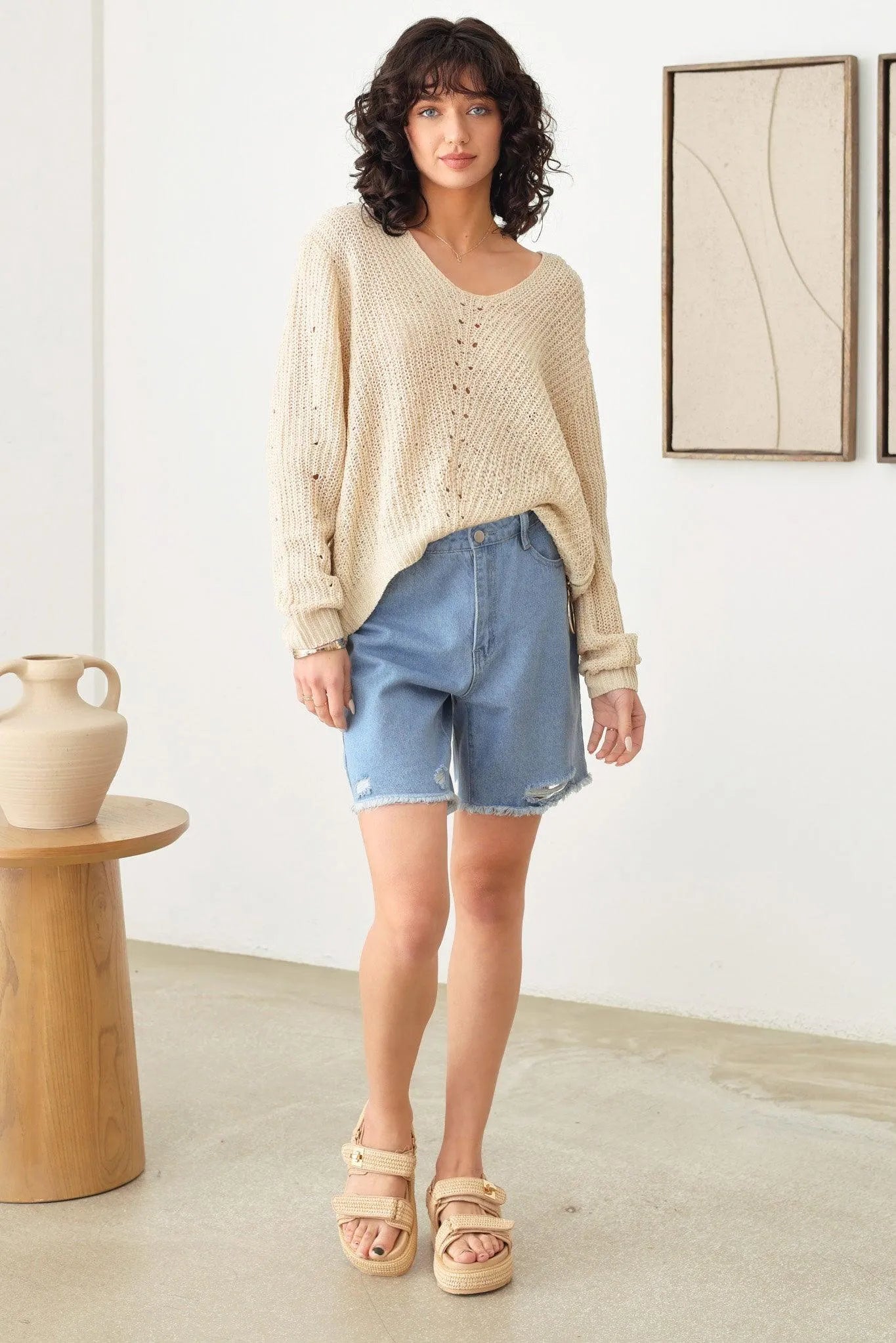 Four Pocket Frayed Hem Denim Shorts - Tasha Apparel Wholesale