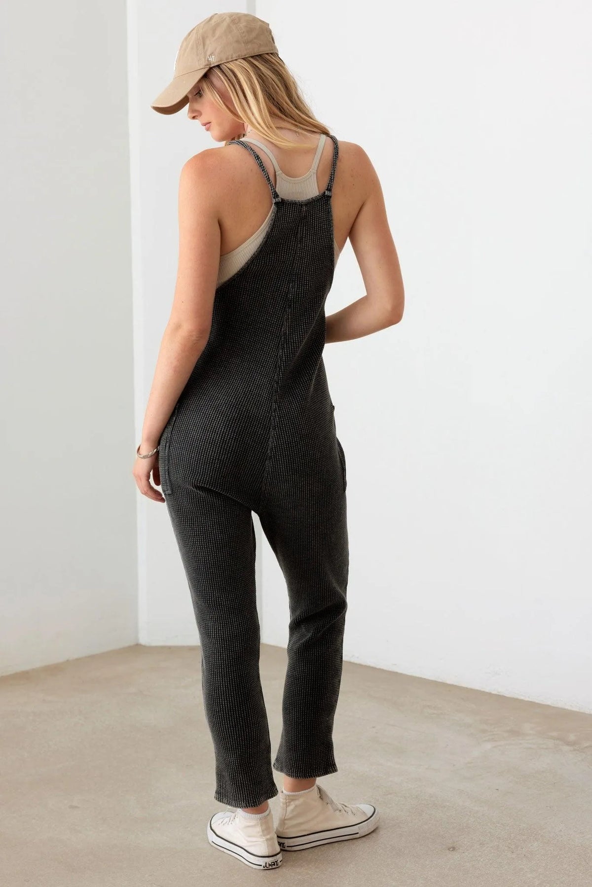 Relaxed Waffle Knit Side Pocket Jumpsuit - Tasha Apparel Wholesale