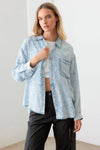 Blue Denim Acid Wash Oversized Shirt - Tasha Apparel Wholesale