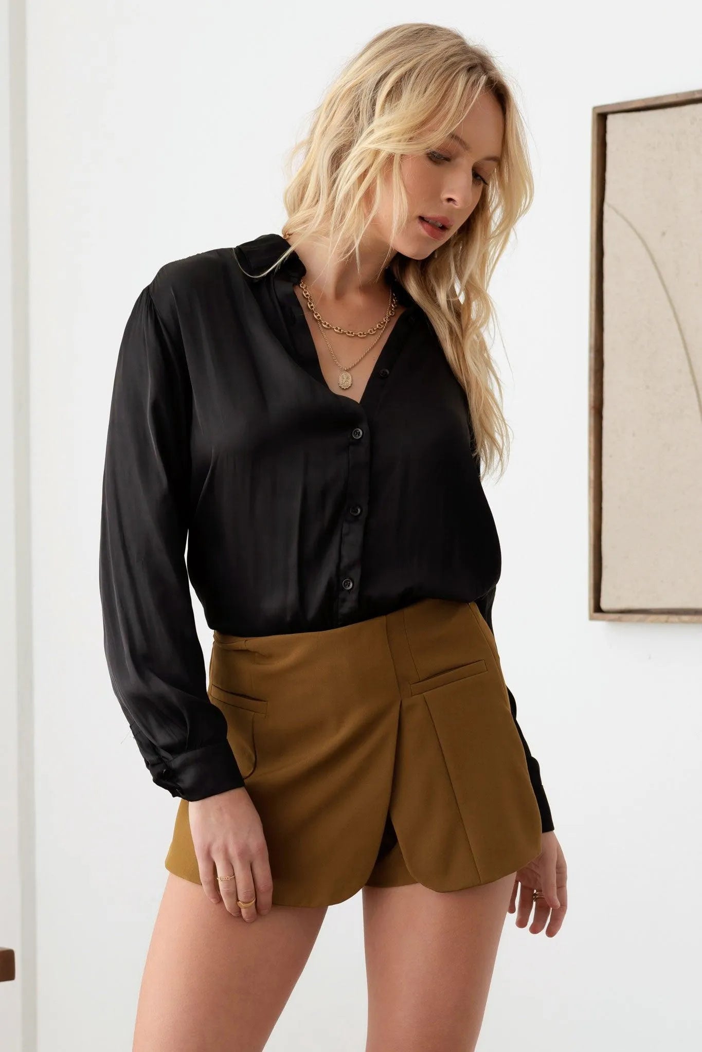 Satin V-Neck Shirts Bodysuit - Tasha Apparel Wholesale