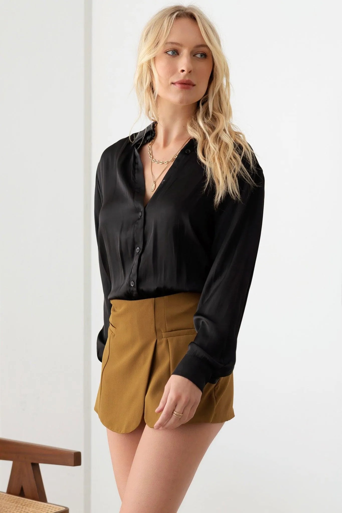 Satin V-Neck Shirts Bodysuit - Tasha Apparel Wholesale