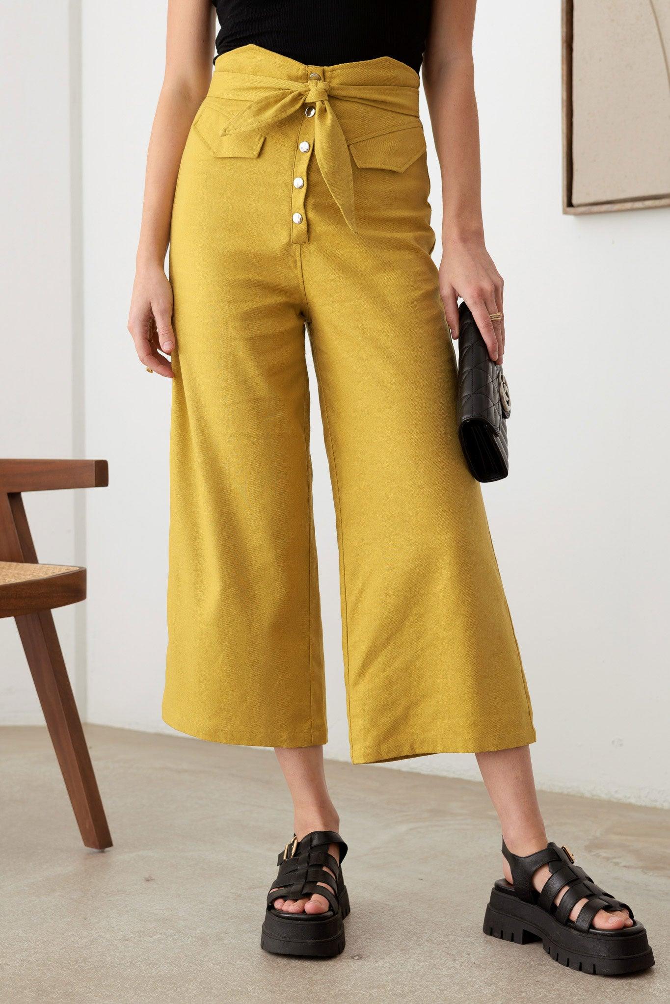 Belted Asymmetric Waistband Snap Button Pants - Tasha Apparel Wholesale