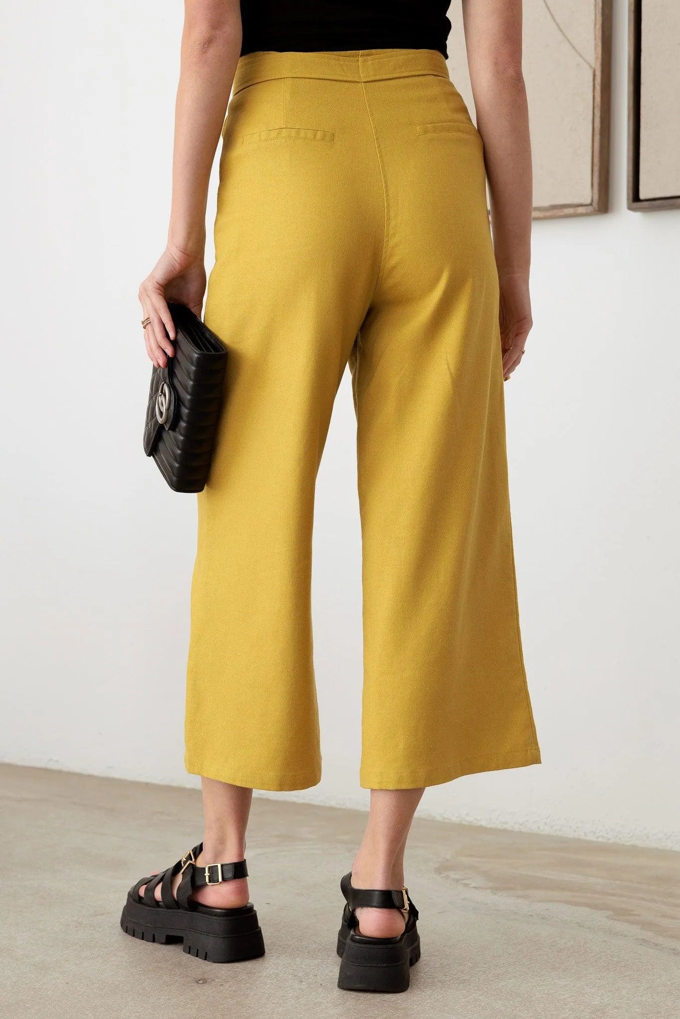 Belted Asymmetric Waistband Snap Button Pants - Tasha Apparel Wholesale