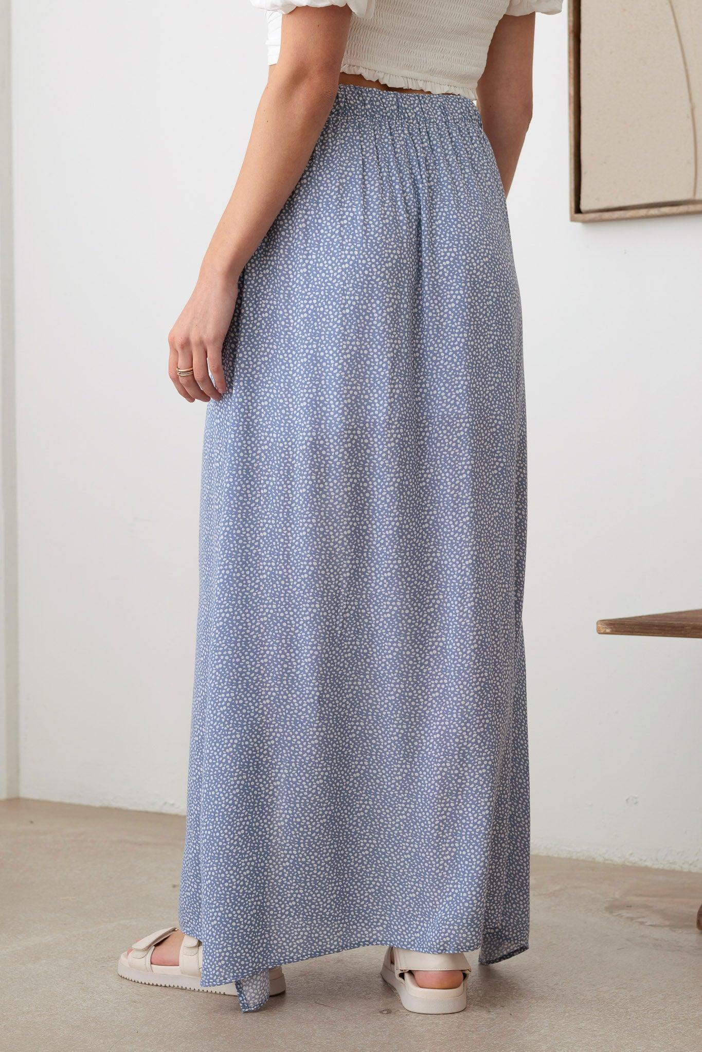 Boho Front Button Elastic Waist Side Slit Maxi Skirt - Tasha Apparel Wholesale