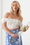 Boho Smocked Ruffle Off Shoulder Crop Top - Tasha Apparel Wholesale
