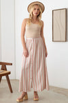 Boho Front Button Elastic Waist Side Slit Maxi Skirt - Tasha Apparel Wholesale