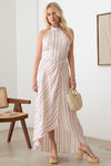 Striped Boho Asymmetric Back Tie Halter Dress - Tasha Apparel Wholesale
