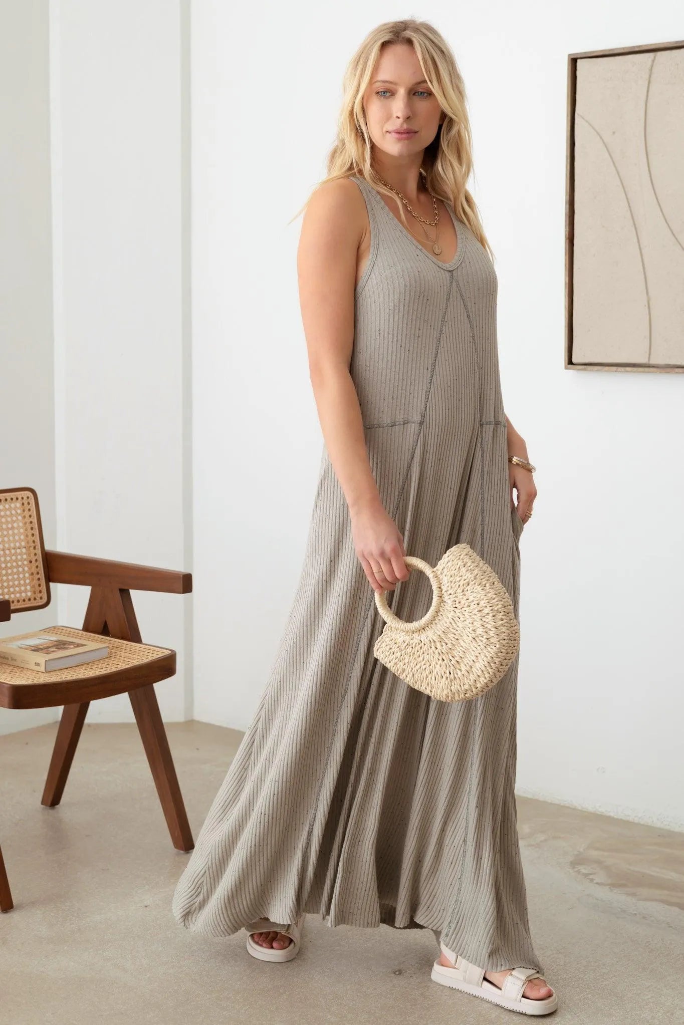 Ribbed Boho Sleeveless Soft Fabric Maxi Dress - Tasha Apparel Wholesale
