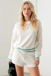 Stripe detail Long Sleeve Top & Front Tie Short Set - Tasha Apparel Wholesale