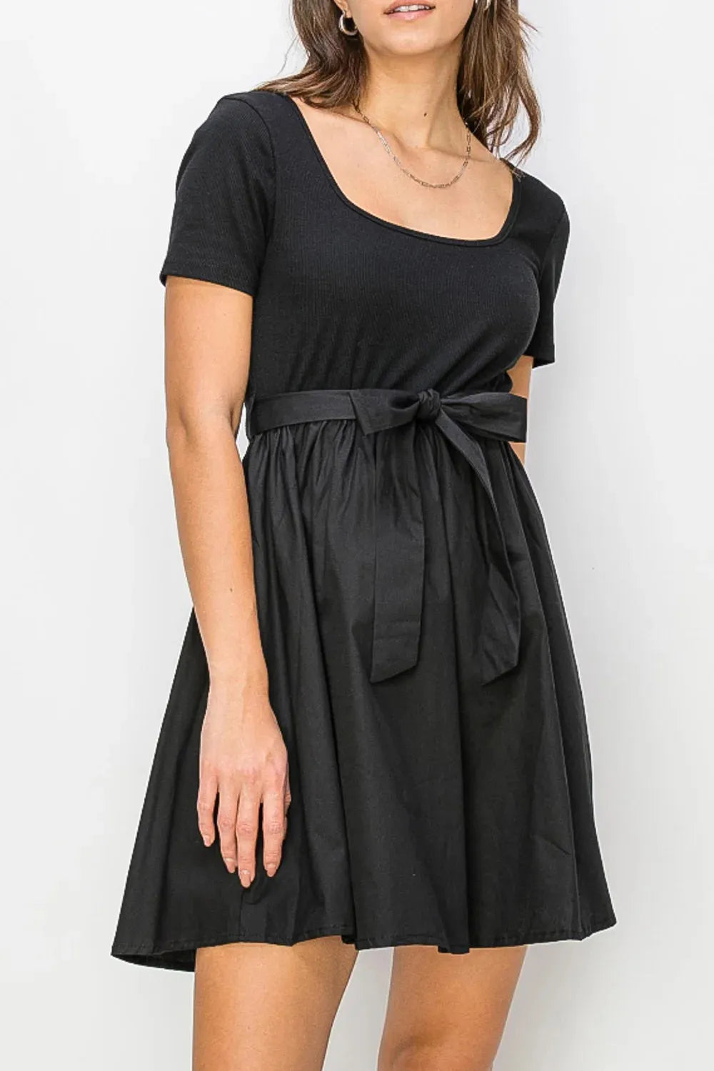 ribbed short sleeve mini dress Short Sleeve Ribbed Top Belted Mini Dress Dress