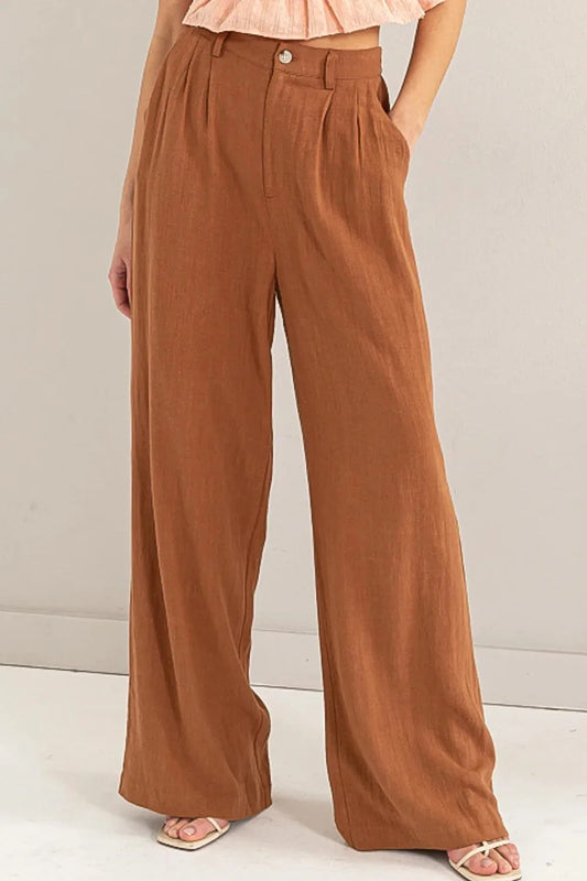 Linen High Waist Wide Leg Side Pocket Pants - Tasha Apparel Wholesale