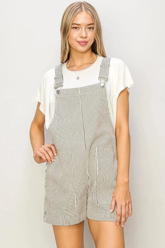 Striped Relaxed Fit Front Pocket Denim Overall - Tasha Apparel Wholesale
