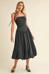 Polka Dot Ruched Bodice Sleeveless Balloon Midi Dress - Tasha Apparel Wholesale