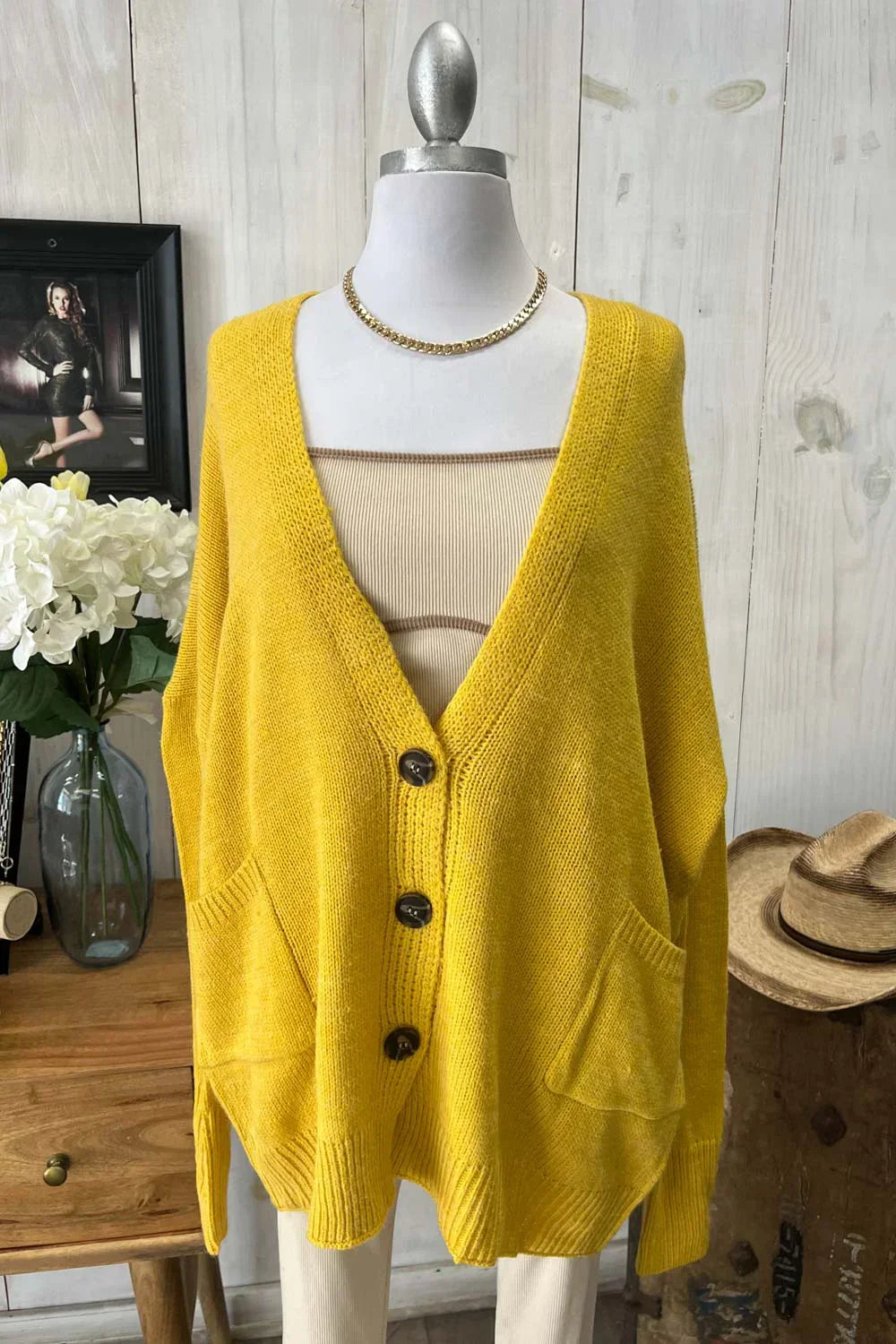 Oversized Button Front Knit Cardigan with Pocket Cozy Layering Cardigan