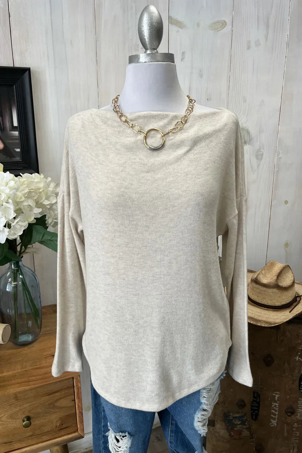 Cozy Oversized Long Sleeve Soft Knit Crew Neck Casual Top