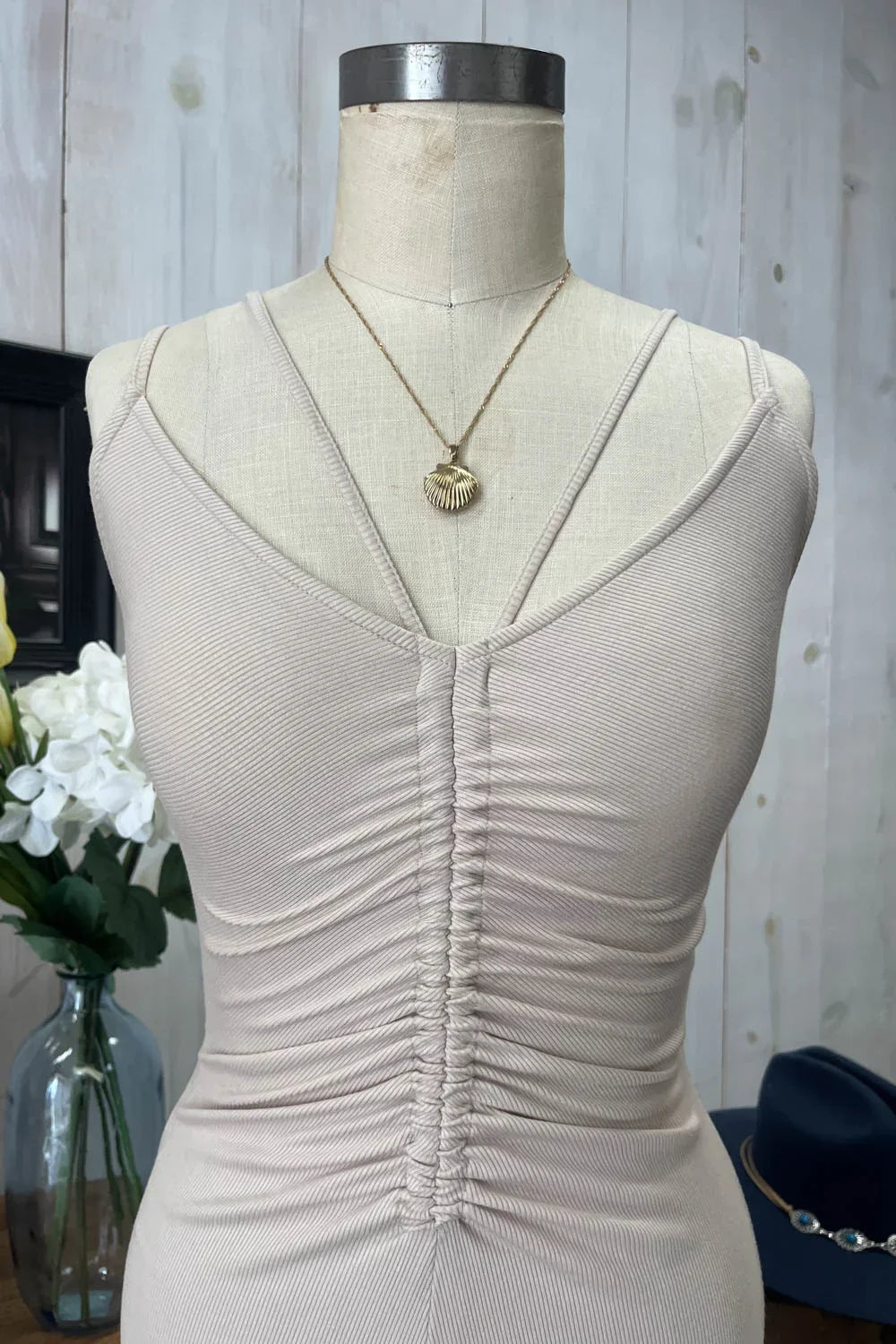 Darling Ribbed Knit Ruched Center V-Neck Lace Up Back Bodycon Midi Dress