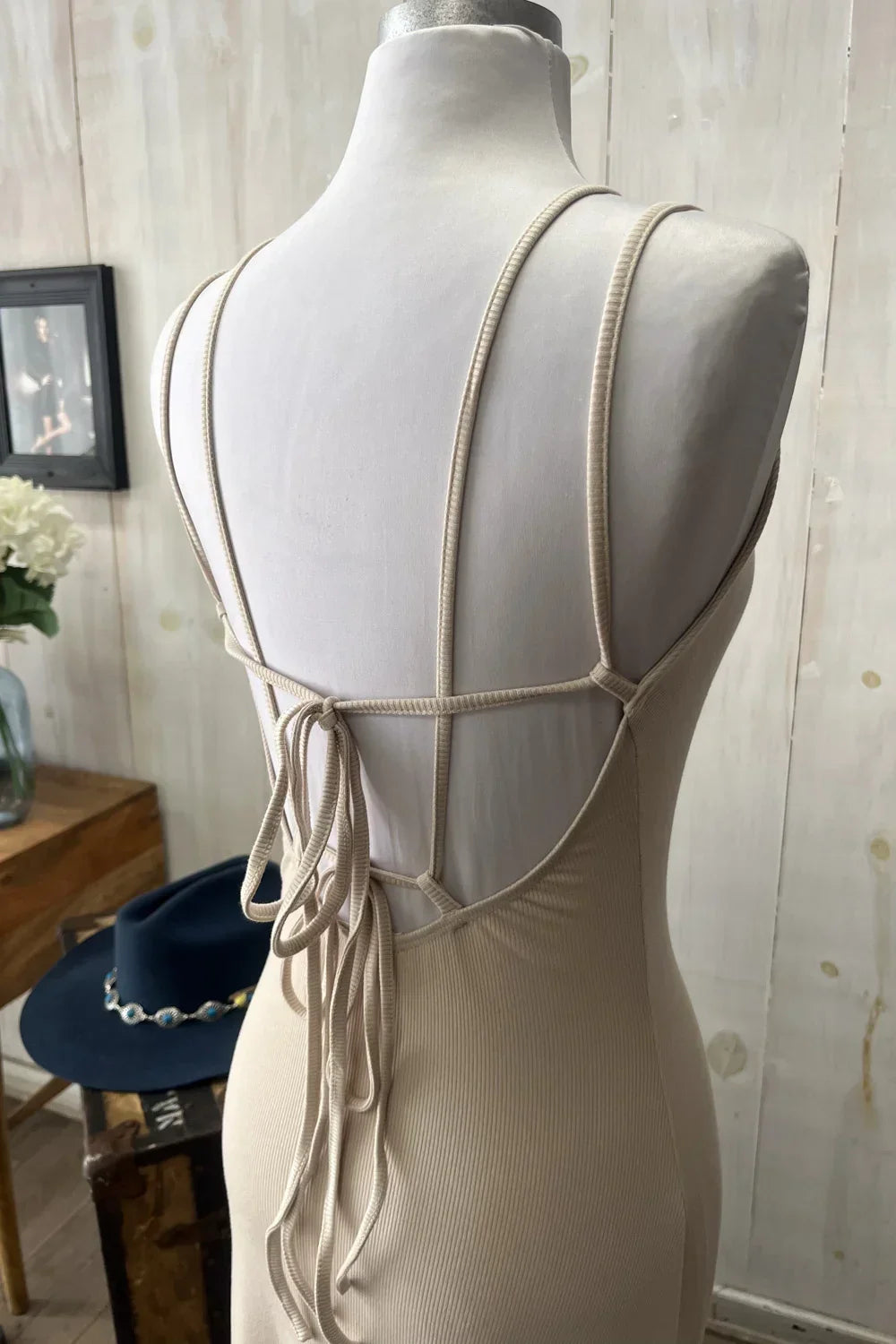 Darling Ribbed Knit Ruched Center V-Neck Lace Up Back Bodycon Midi Dress