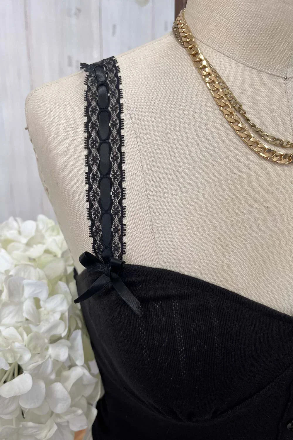 Ribbed Knit Button Front Corset Bustier Delicate Lace Trim and Bow Details Top