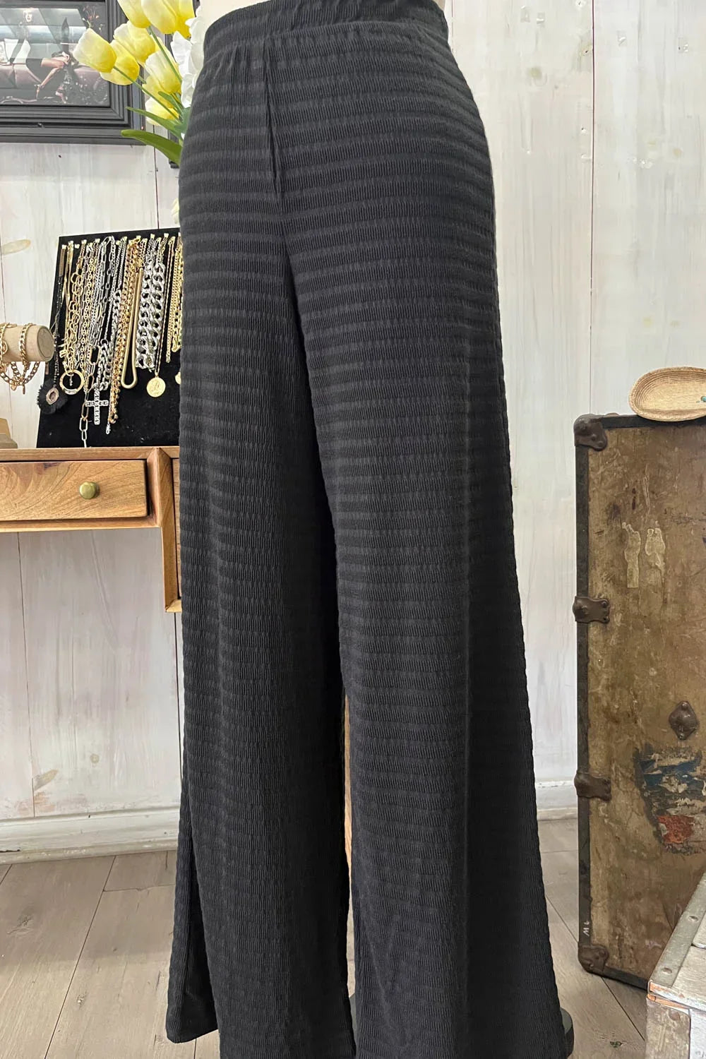 Black Heavy Weight Drawstring Wide Leg Soft Wholesale Boutique Pants