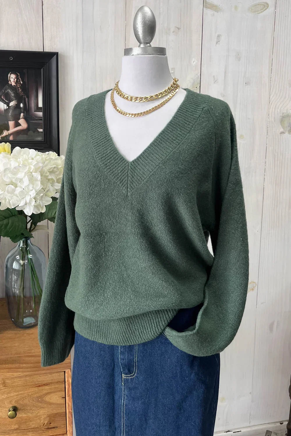 Soft V-Neck Pullover Cozy Knit Long Sleeve Casual Sweater - Tasha Apparel Wholesale