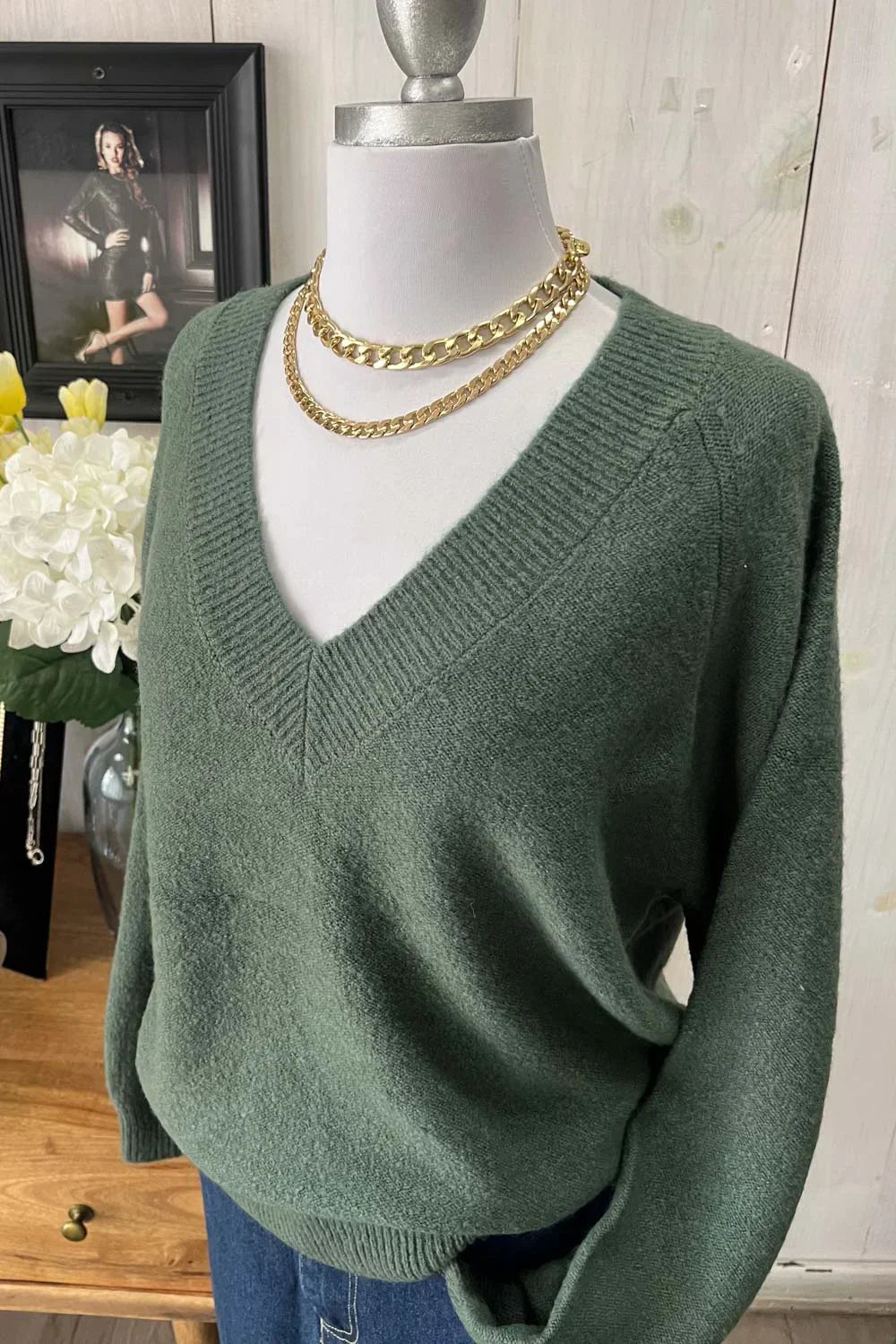 Soft V-Neck Pullover Cozy Knit Long Sleeve Casual Sweater - Tasha Apparel Wholesale