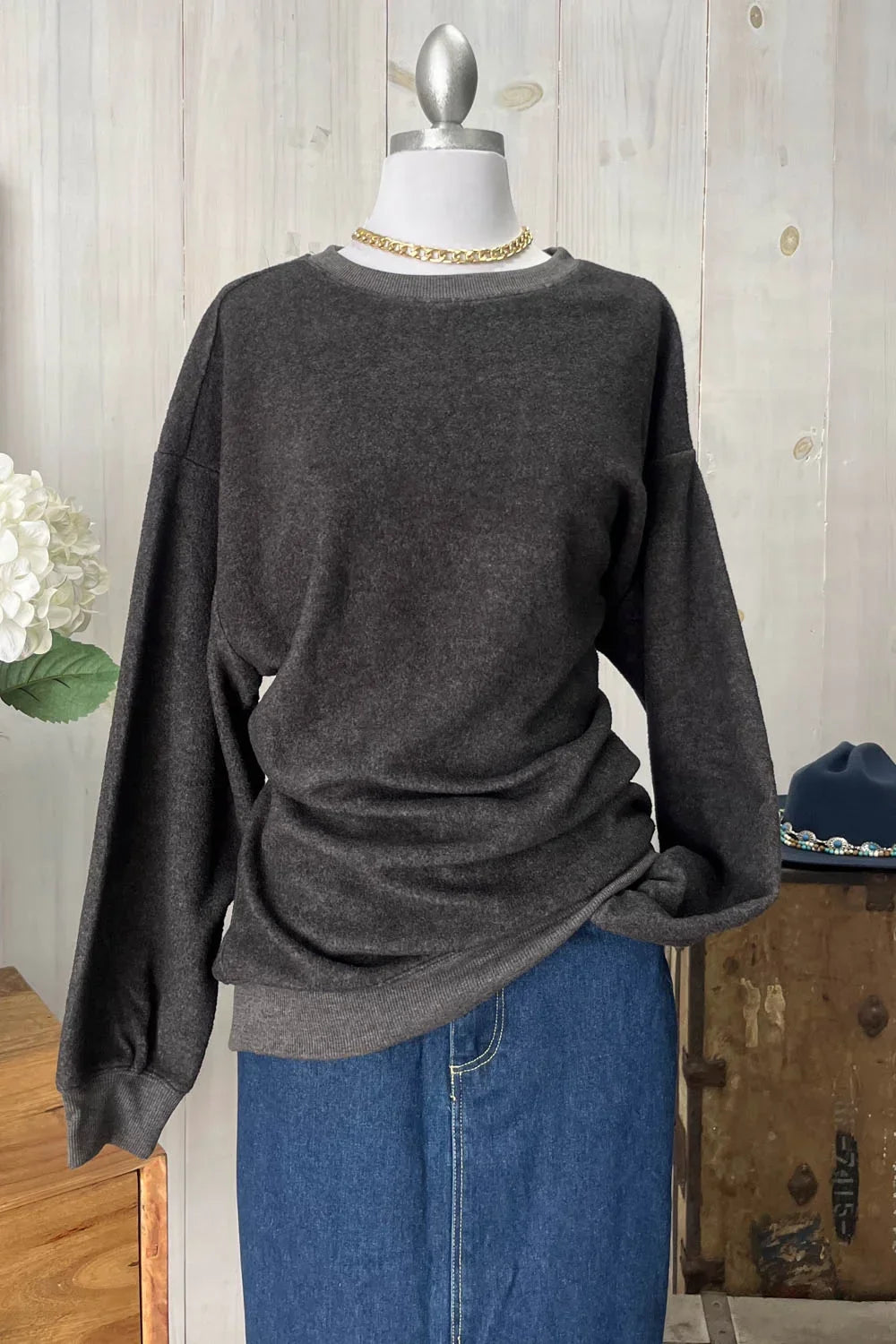 Oversized Ultra Soft Long Sleeve Crew Neck Fleece Sweatshirt