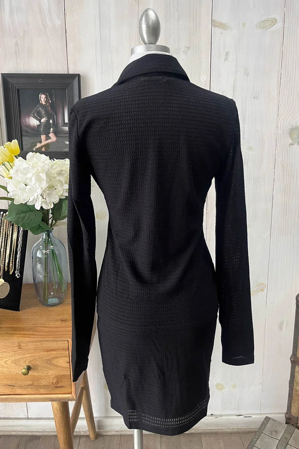 Textured Long Sleeve Button Front Shirt & Mini Skirt Set