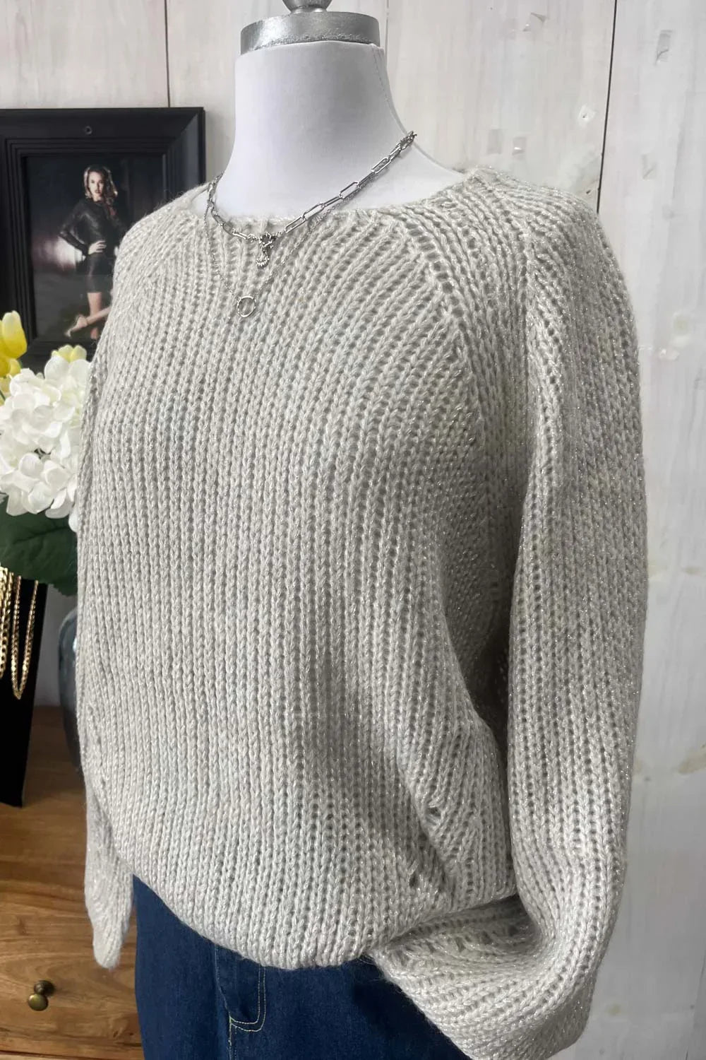 Cozy Oversized Chunky Knit Crew Neck Long Bell Sleeve Sweater