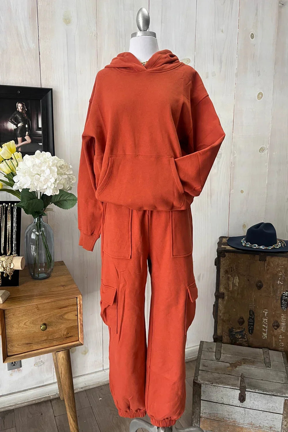 Baked Clay Pullover Hoodie Kangaroo Pocket Trendy Boutique Sweatshirt