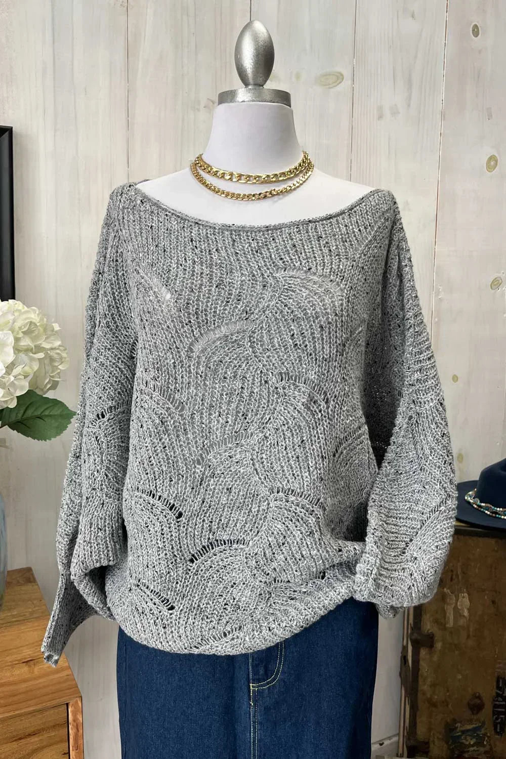 Cable Knit Boat Neck Oversized Pullover Cozy Sweater