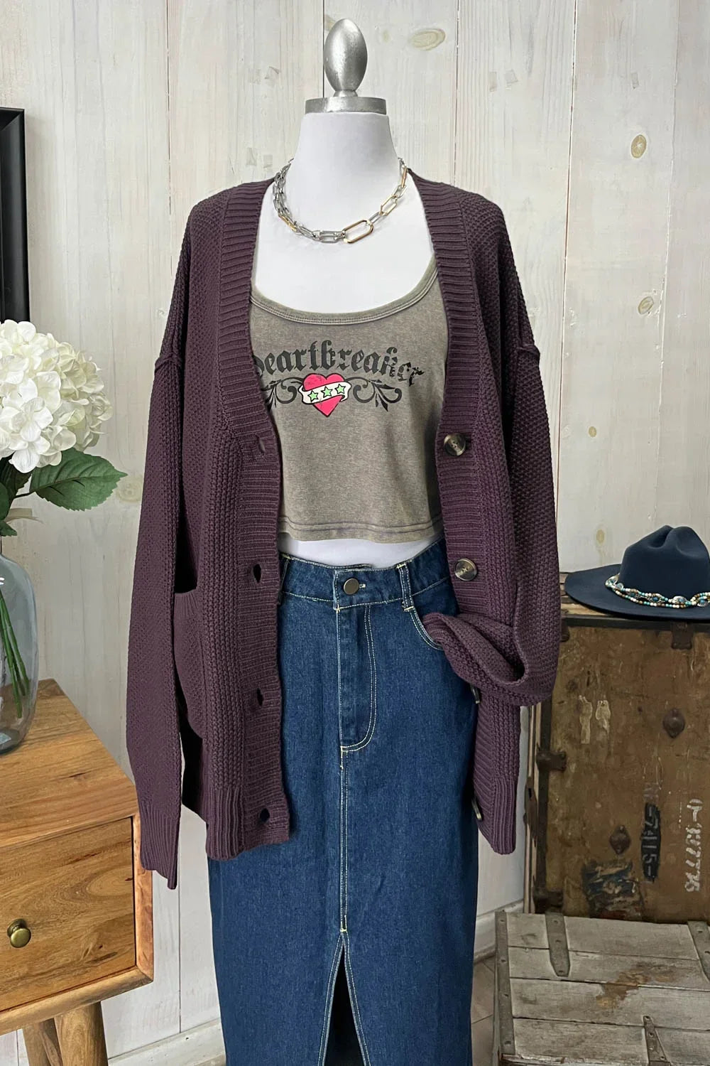 Oversized Button Front Chunky Knit Long Sleeve V-Neck Cardigan Sweater