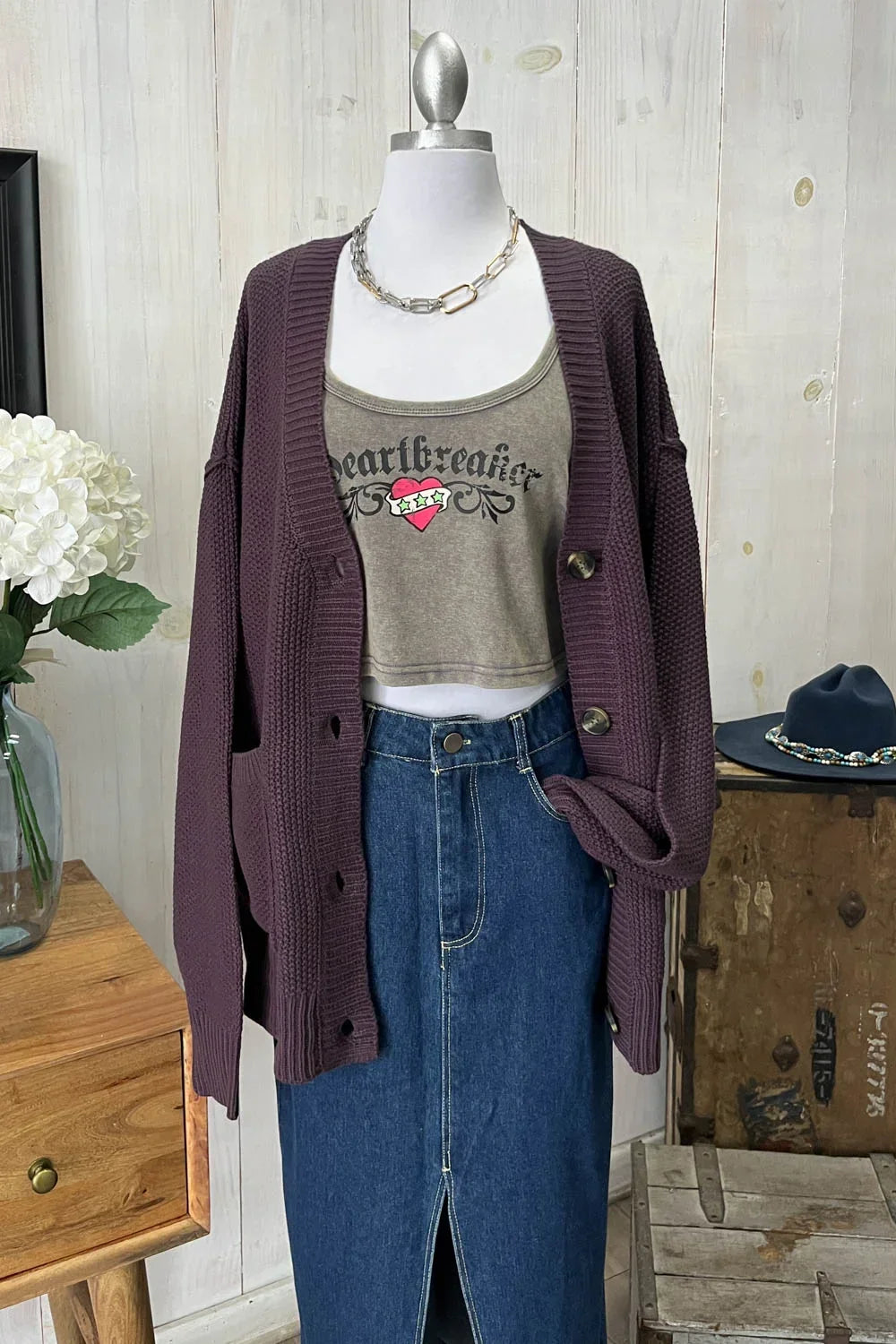 Oversized Button Front Chunky Knit Long Sleeve V-Neck Cardigan Sweater