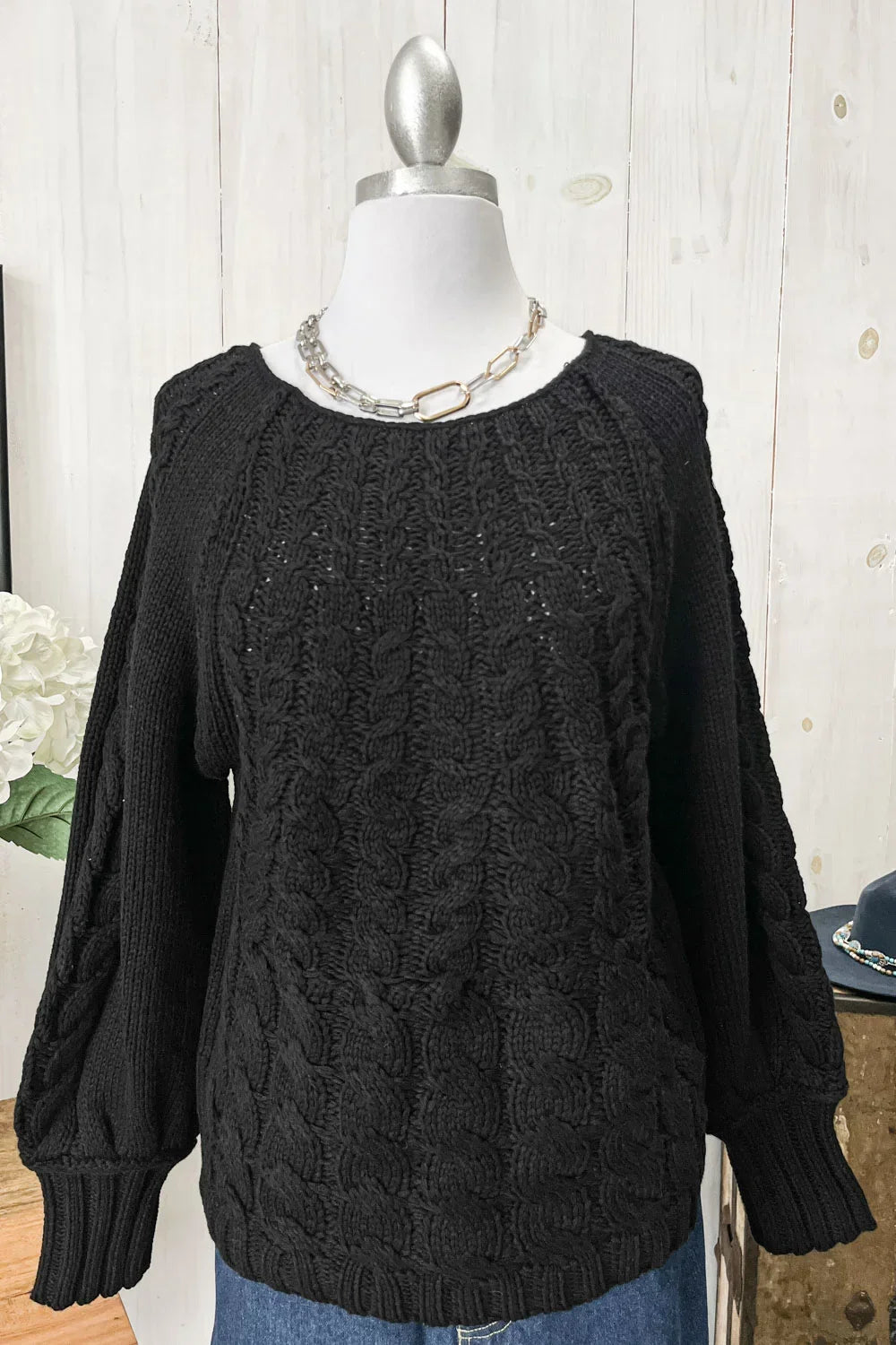 Cable Knit Long Sleeve Scoop Neck Sweater - Tasha Apparel Wholesale