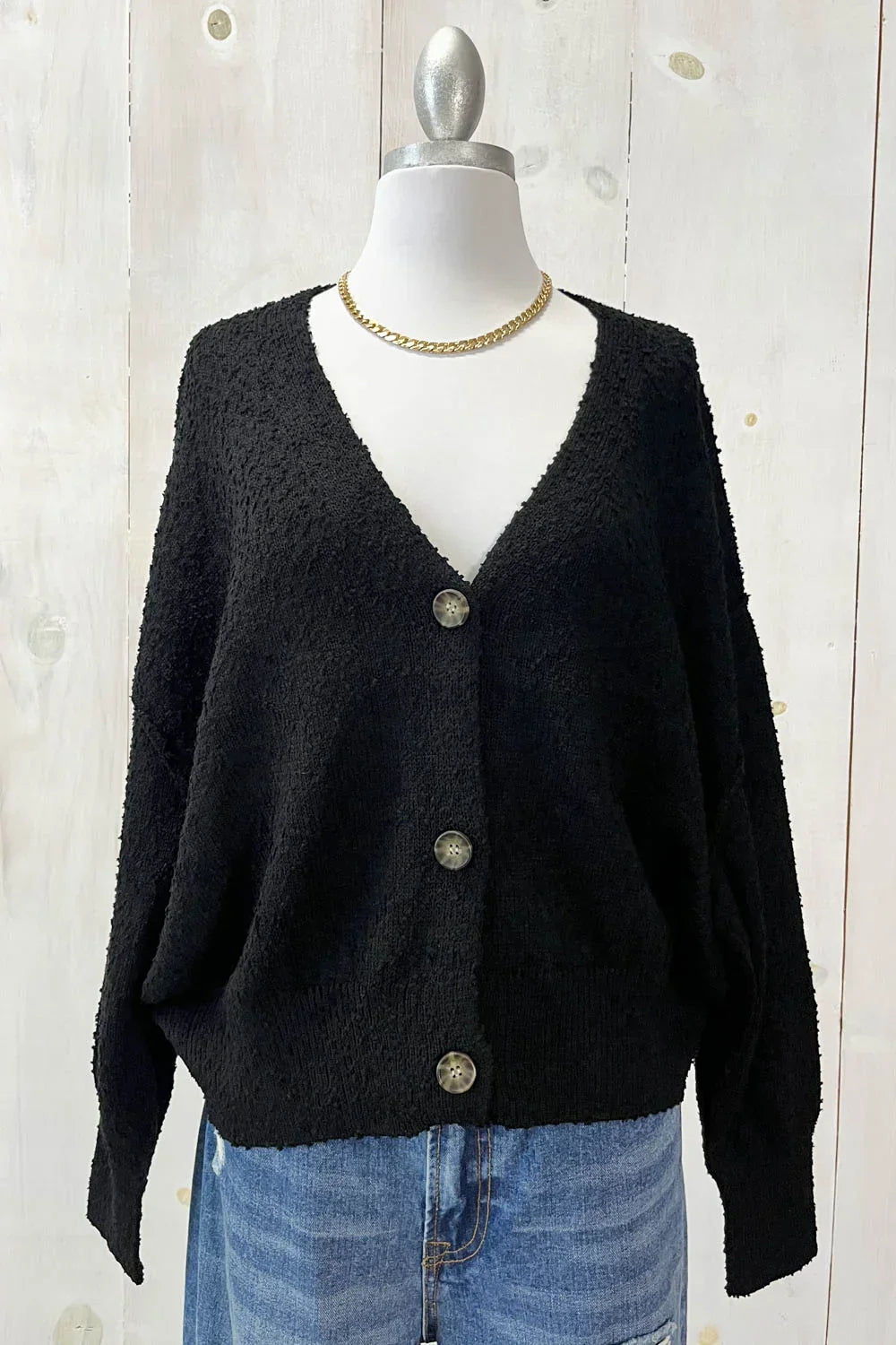 Soft Textured Button Front V-Neck Long Sleeve Cozy Boutique Fashion Cardigan Sweater - Tasha Apparel Wholesale