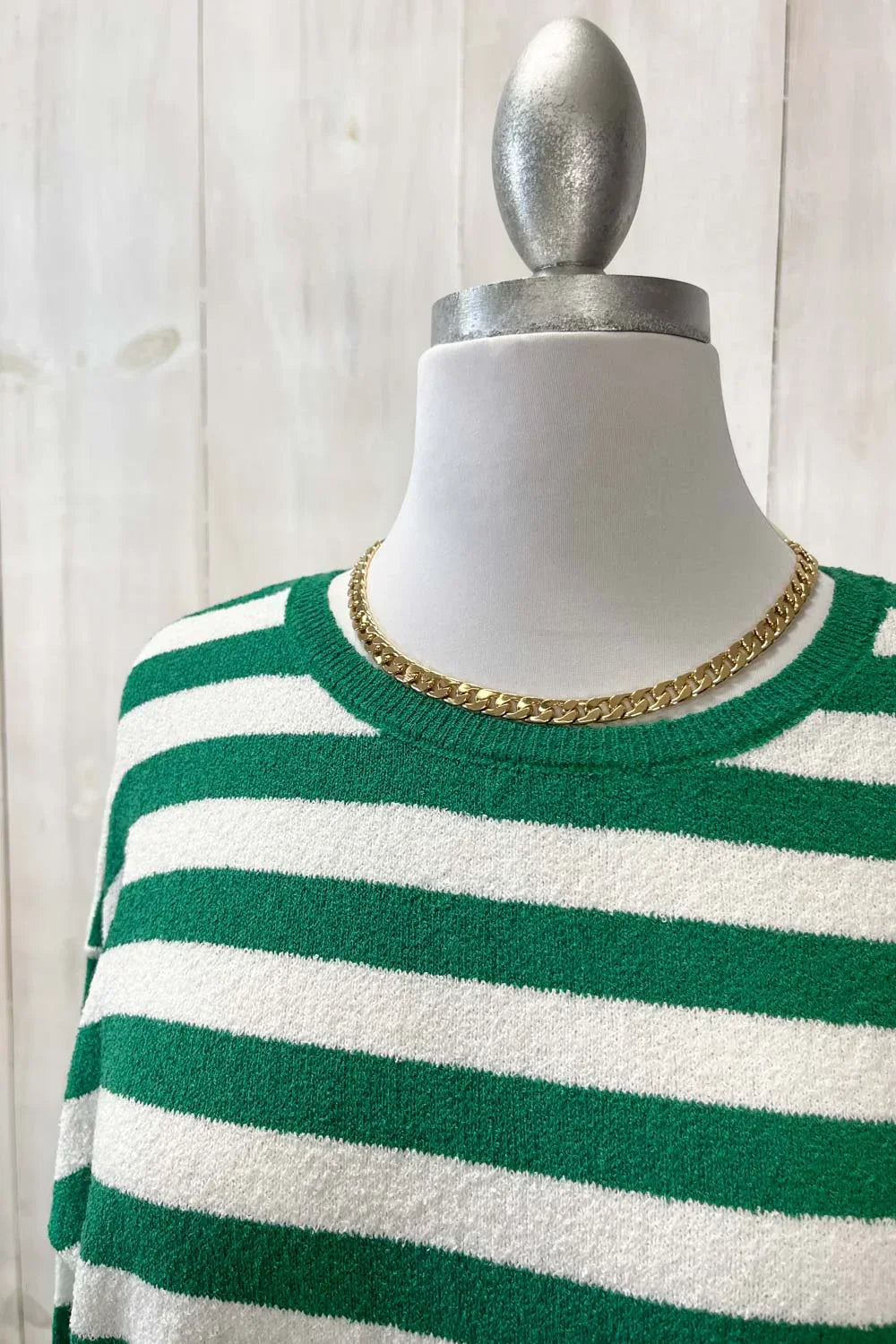 Classic Horizontal Striped Soft Knit Crew Neck Relaxed Fit Long Sleeve Pullover Sweater - Tasha Apparel Wholesale